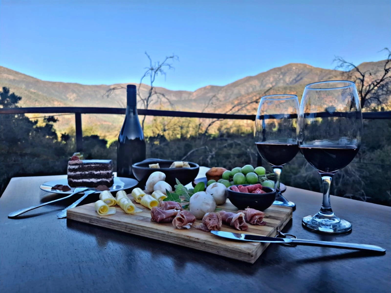 Cena nocturna rodeado de bosque